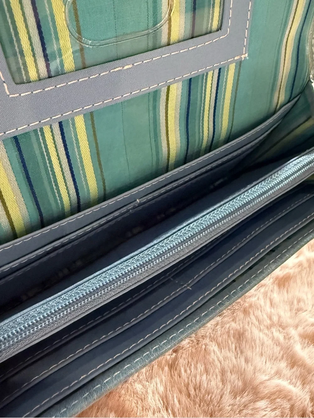 Fossil Vintage Blue Leather Multicolor Striped Flap Clutch Wallet